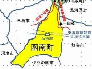 函南町周辺の地図。